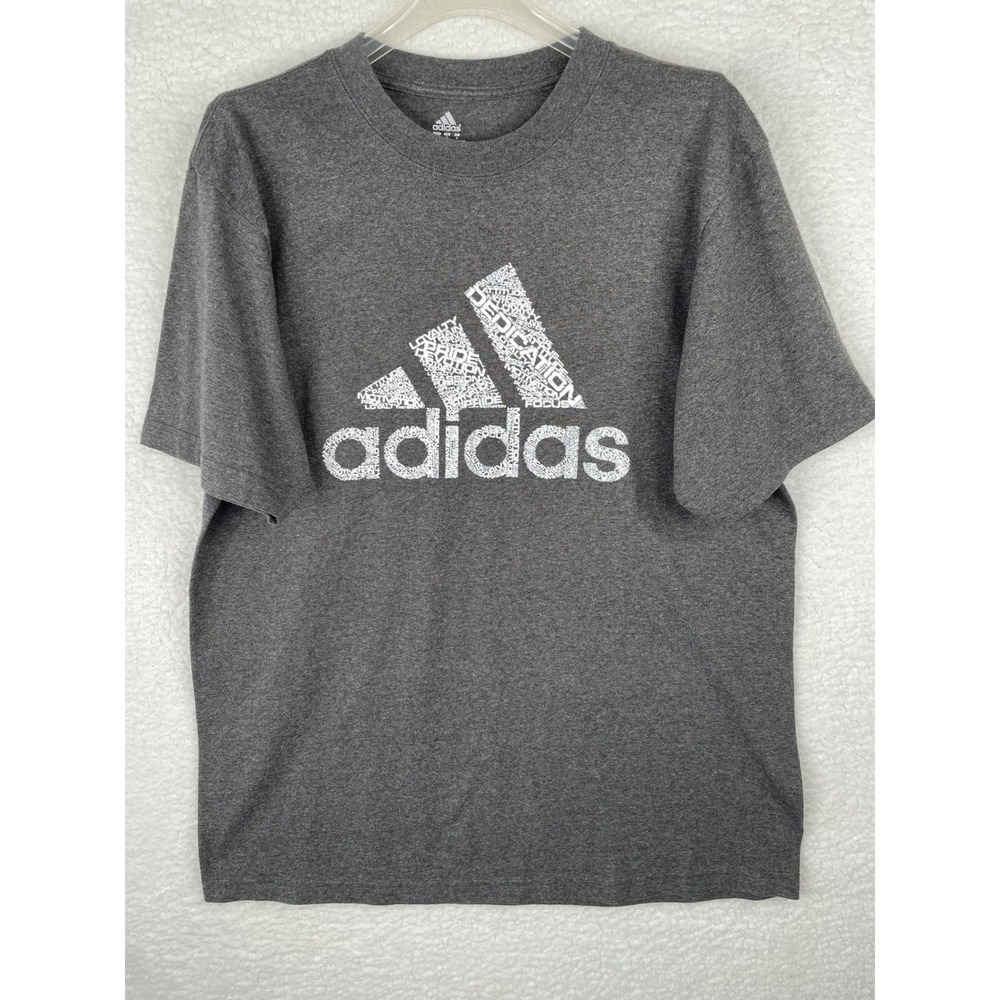 Adidas Mens Graphic T-Shirt Large Heather Grey Typography Logo Short Sleeve Tee